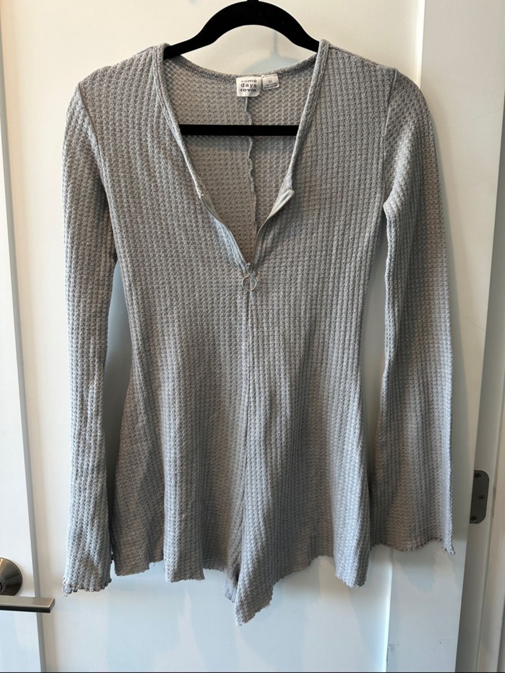 Somedays Lovin Light Gray Waffle-Knit Zip romper